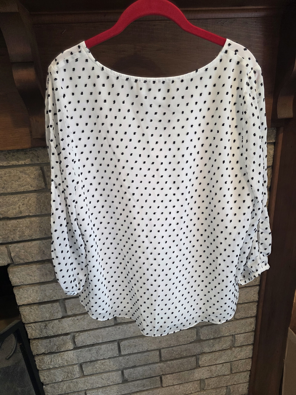 White House Black Market White V-Neck Polka Dot Blouse - Picture 5 of 6